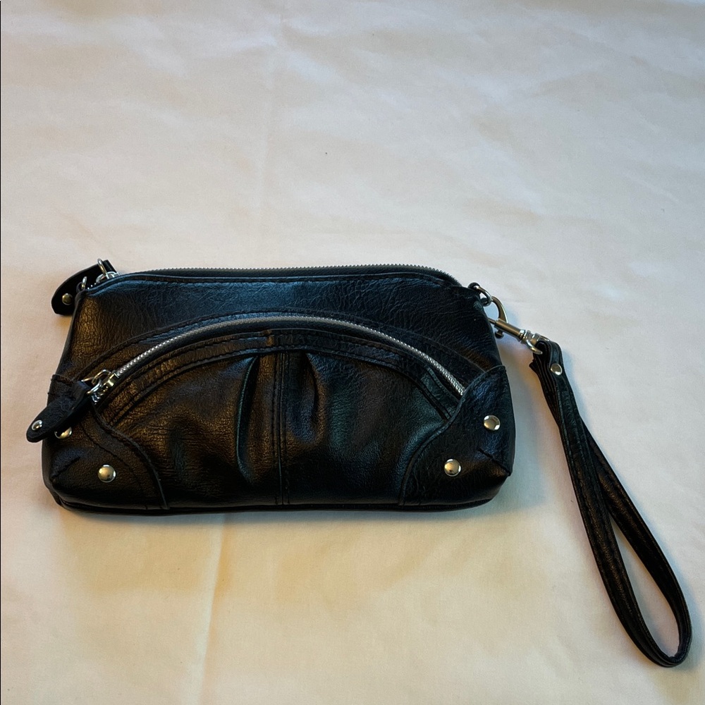 Elegant Black Leather Wristlet